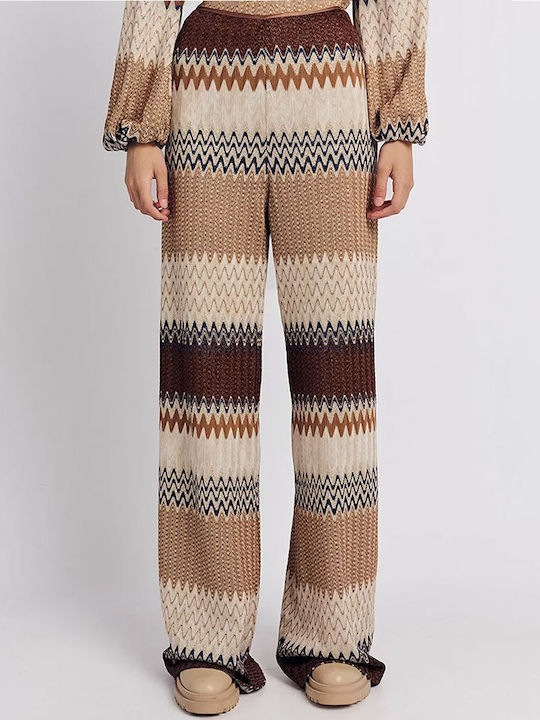 Damen Hoch tailliert Stoff Hose Schlag Brown