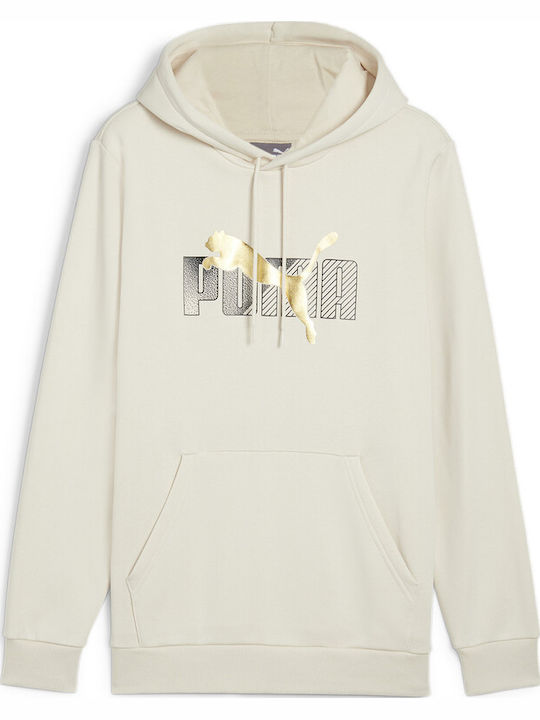 PUMA M Ess+ Logo Sweatshirt with Hood Ecru