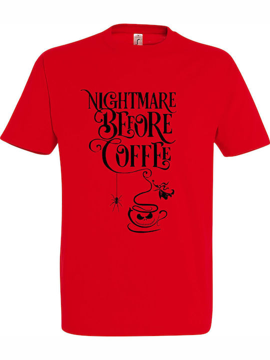 The Nightmare Before Coffee T-shirt Red Cotton