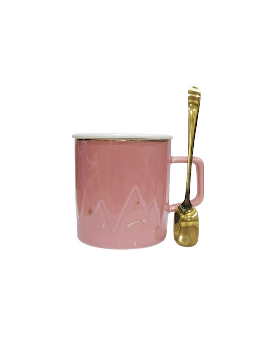 Etoile Pink Sky Cană Ceramică cu Capac Roz 400ml