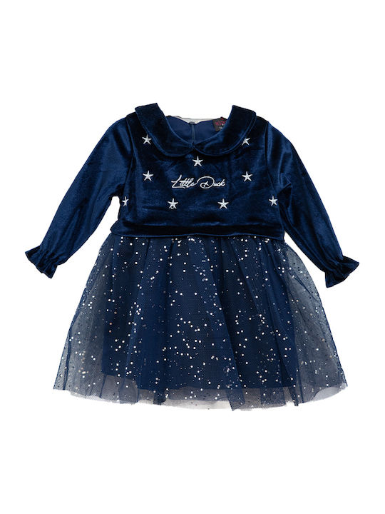 Children's Dress Long Sleeve Velvet Blue