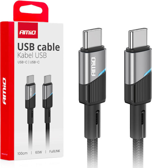 AMiO LED USB 2.0 Кабел USB-C Мъжки - USB-C 60W Черен 1м 03926