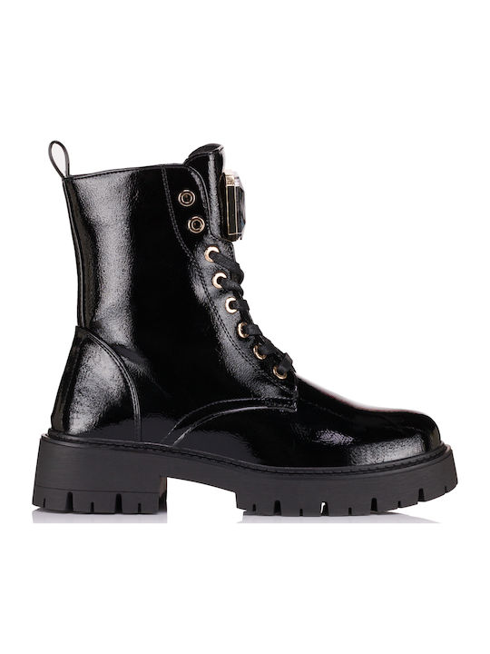 Ideal Shoes Leder Stiefeletten Damen Schwarz