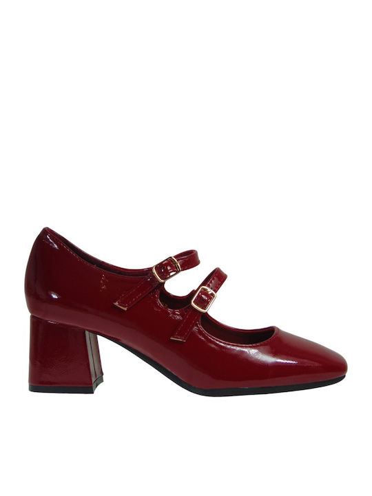 Patent Leather Burgundy Heels with Strap