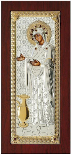 Prince Silvero Icon Virgin Mary The Elder Brown Wood Silver 8.5x16cm