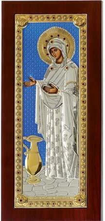 Prince Silvero Icon Virgin Mary The Elderly Colored Brown Wood Silver 14x29.5cm
