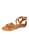 Leather Women's Flat Sandals in Tabac Brown Color