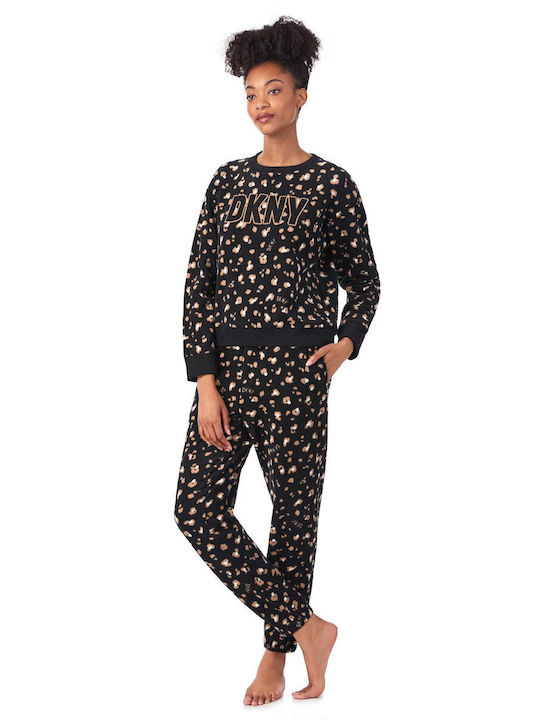 DKNY Winter Damen Pyjama-Set Vlies Schwarz