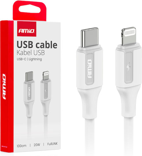 AMiO USB-C to Lightning Cable 20W Λευκό 1m (03922)