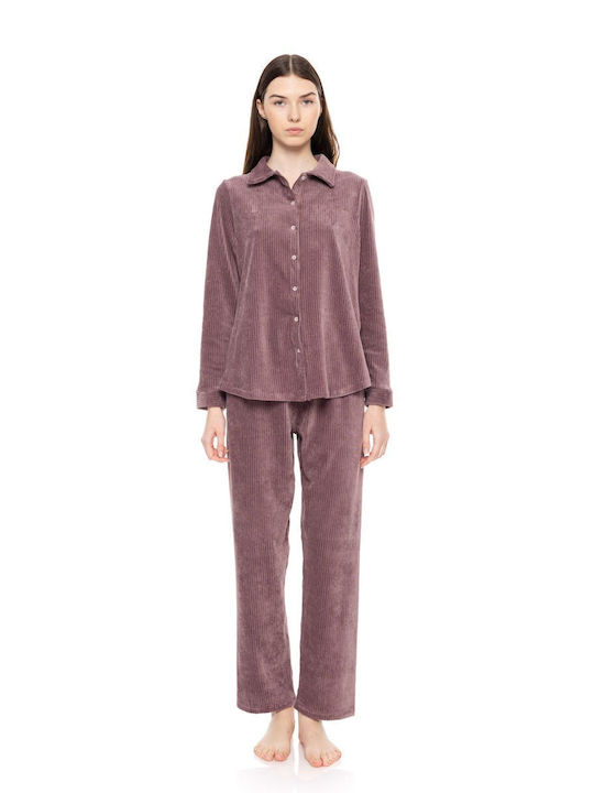 Pink Label Pink Label Damen Schlafanzug & Pyjamas Winter Baumwollene Violett