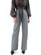 Women's High-waisted Fabric Trousers Straight Line Gray