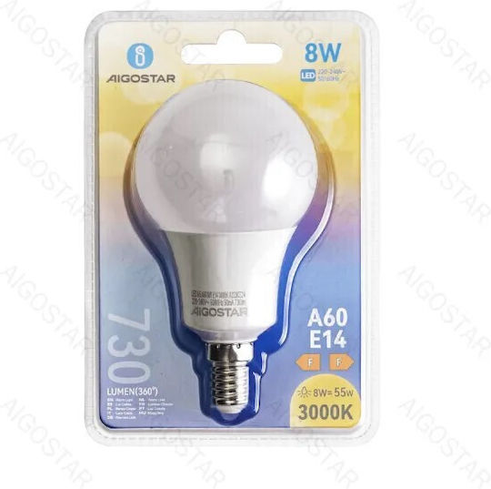 Aigostar LED Bulb 8W for Socket E14 and Shape A60 Warm White 730lm