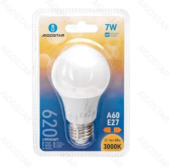 Aigostar Λάμπα LED 7W για Ντουί E27 και Σχήμα A60 Θερμό Λευκό 620lm