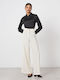 Women's High-waisted Fabric Trousers Ecru