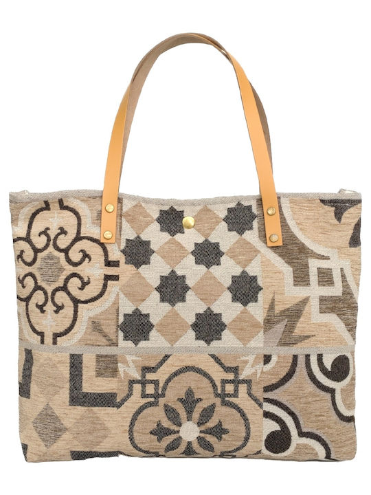 Δερμάτινη Γυναικεία Shopper Τσάντα Μπεζ