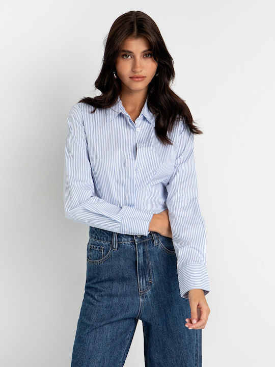 Women's Striped Long Sleeve Shirt Light Blue