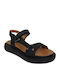 Δερμάτινα Γυναικεία Ανατομικά Σανδάλια Flatforms Μαύρα