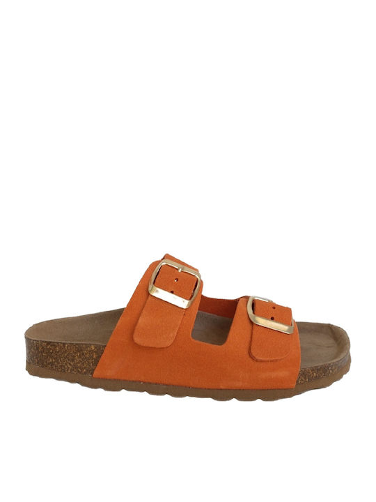 Δερμάτινα Γυναικεία Ανατομικά Σανδάλια Flatforms Πορτοκαλί
