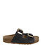 Δερμάτινα Γυναικεία Ανατομικά Σανδάλια Flatforms Μαύρα