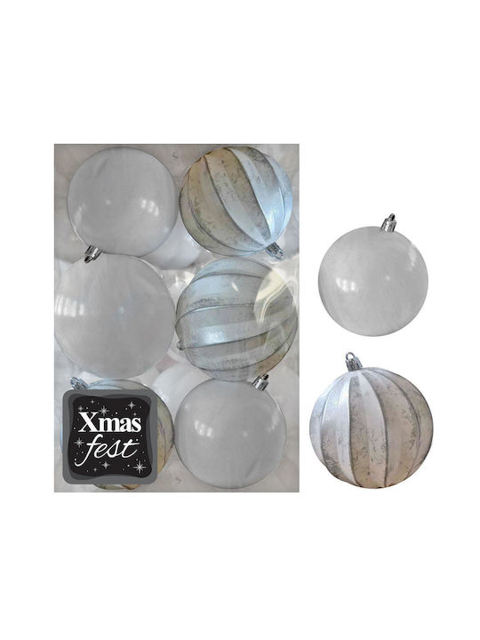 Hanging Ball Ornament White Set 6pcs