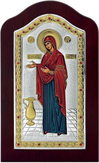 Prince Silvero Icon Virgin Mary The Elderly Colored Brown Wood Silver 23x38cm
