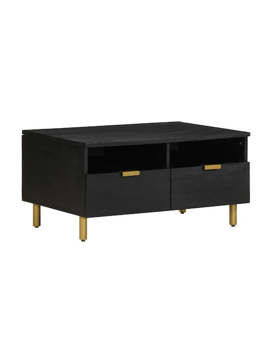 Rectangular Central Coffee Table Made of Solid Wood Black M80xW54xH40cm
