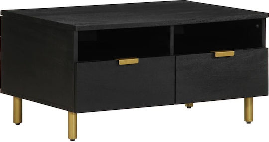 Rectangular Central Coffee Table Made of Solid Wood Black M80xW54xH40cm