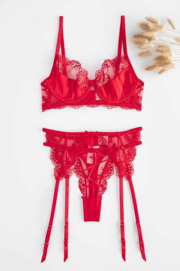 Decoro Sexy Dessous-Sets mit Spitze & Straps Rot