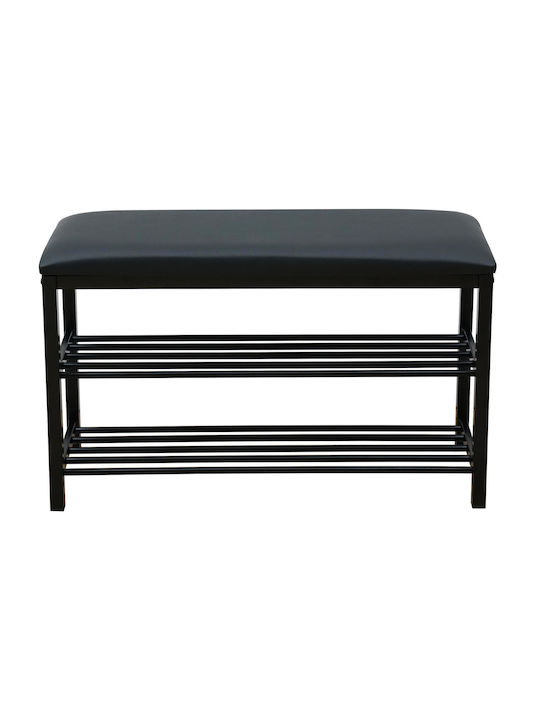 Carbon Metallic Shoe Organizer with 2 Shelves Black 80x30x50cm