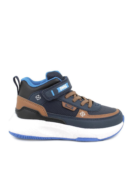 Παιδικά Sneakers High Ανατομικά με Σκρατς Navy Μπλε