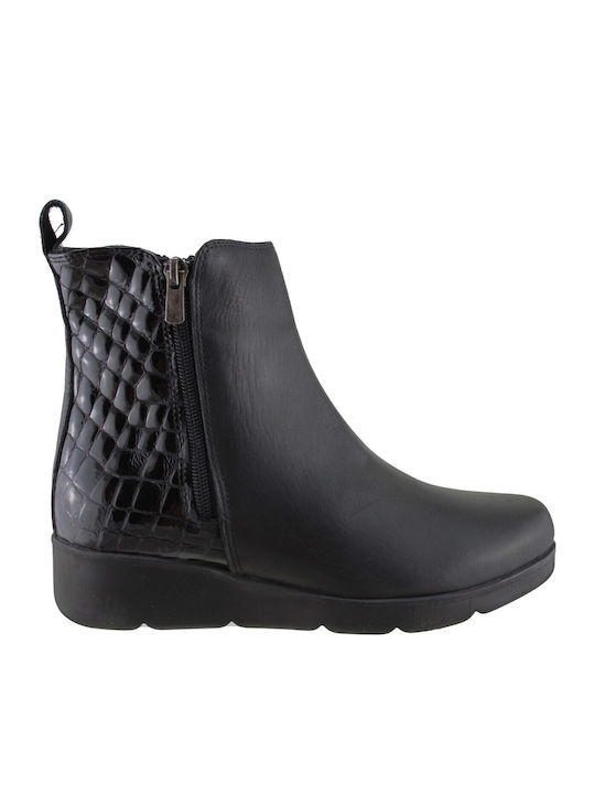 Leder Stiefeletten Damen Schwarz