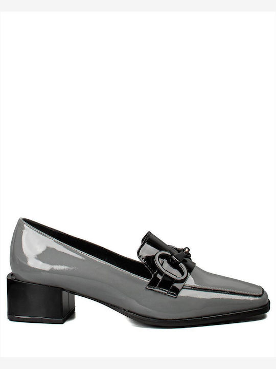 Leather Women's Loafers in Gray Color