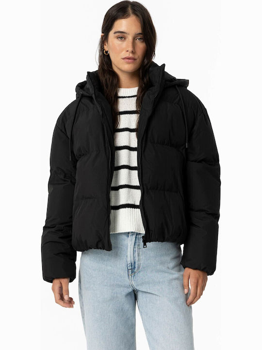 Κοντό Γυναικείο Puffer Μπουφάν για Χειμώνα Black