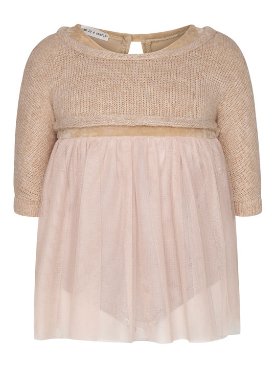 Kinderkleid Langärmeliges Samt Set aus Mantel und Bluse Dusty Pastels