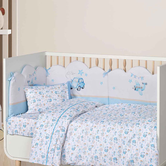 Das Home Fun 4918 Baby Sheets Set Crib Cotton Ochre, Blue, White White 130x170cm 3pcs