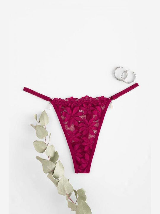 Decoro Γυναικείο String με Δαντέλα Μπορντό