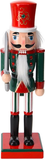 Weihnachts-Nussknacker aus Hölzernes Soldat mit grüner Jacke und silbernem Schwert Höhe 25cm.
