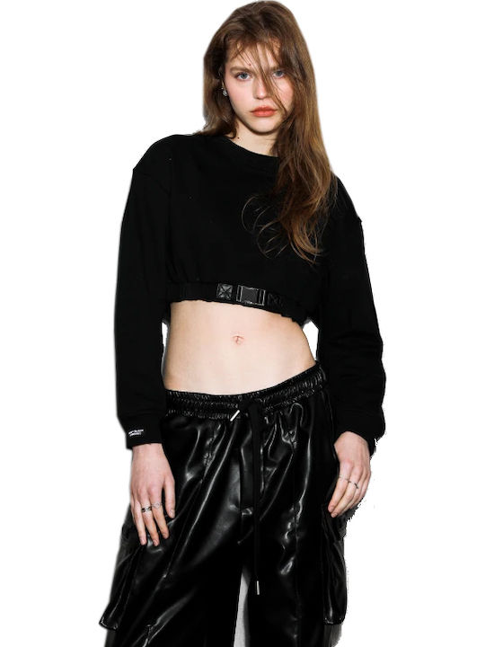 Γυναικείο Crop Top Βαμβακερό Μακρυμάνικο Μαύρο