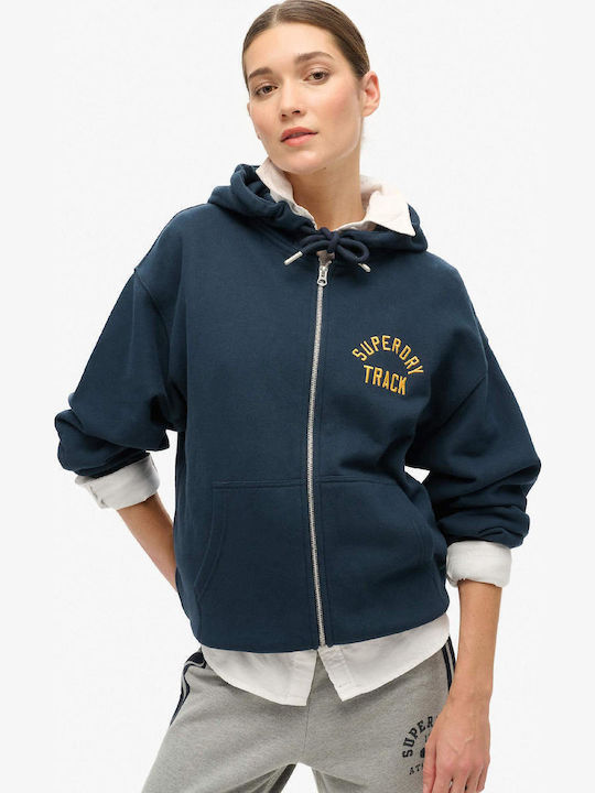 Long Women's Sweatshirt Jacket Hooded Navy