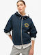 Long Women's Sweatshirt Jacket Hooded Navy