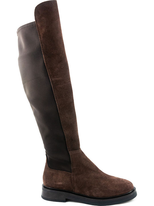 Leather Riding Boots with Zipper Brown