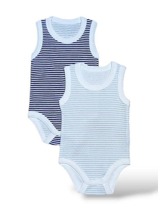 Babydom Set Babystrampler Ärmellos Striped Blue 2Stück