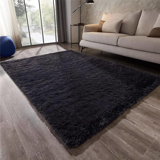 My Home Luxury Αντιολισθητικό Χαλί Ορθογώνιο Shaggy Γούνινο Μαύρο 80x140cm