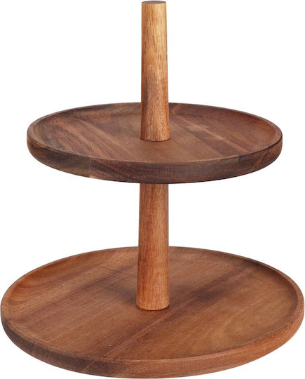 Ξύλινη Εταζέρα 2 Ορόφων Καφέ Ø23xY18.5cm Π23xΜ23xΥ18.5cm