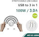 SiiPro Retractable USB to Lightning / Type-C / micro USB Cable Λευκό 1.2m