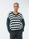 Women's Blouse with V Neckline Striped Green