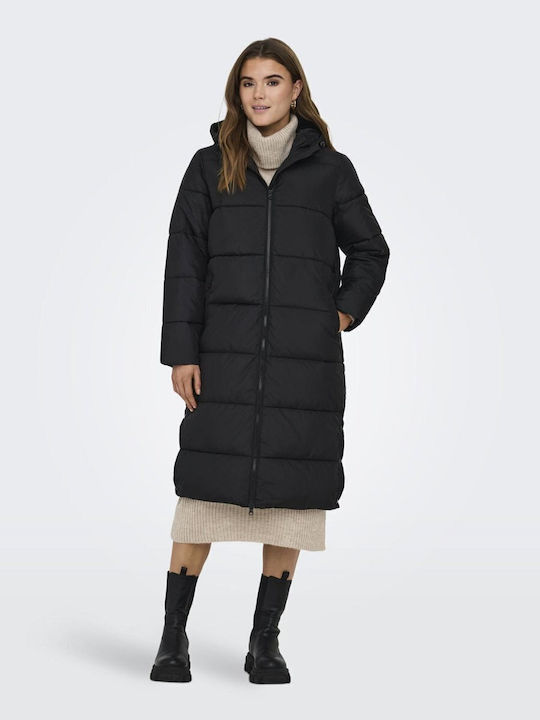 Montana Women's Long Puffer Jacket for Winter with Hood Black