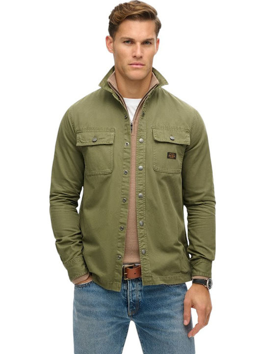 D3 Ovin Μακρυμάνικo Λινό Overshirt σε Στενή Γραμμή Πράσινο