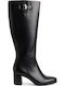 Leather Medium Heel Women's Boots with Zipper Black