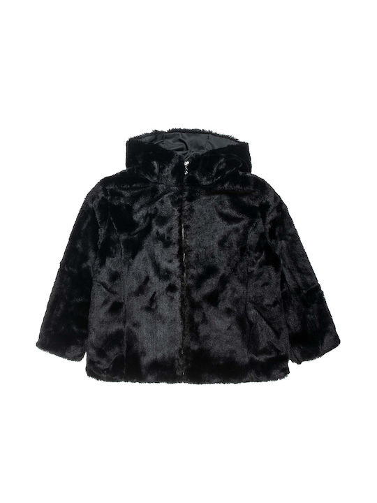 Alouette Kids Fur Coat with Hood Black